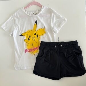H&M White Pokémon Tee and Black Shorts Set